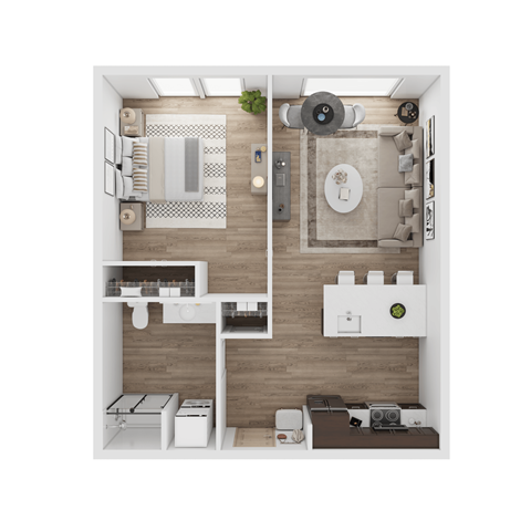 Floor plan for 1 bed, 1 bath, 610 sqft